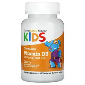 California Gold Nutrition Chewable Vitamin D3 for Children, Natural Cherry, 12.5 mcg (500 IU), Vegetarian Tablets