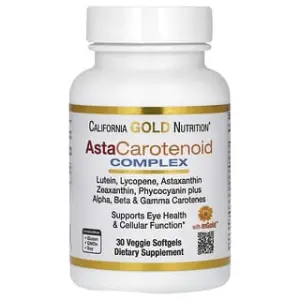 California Gold Nutrition AstaCarotenoid Complex with Lutein, Lycopene, Astaxanthin, and Vitamin A, Veggie Softgels